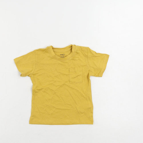 Marks and Spencer Baby Yellow Cotton Pullover T-Shirt Size 9-12 Months Crew Neck Snap
