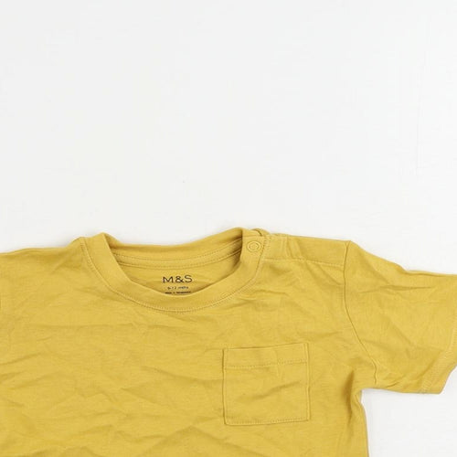 Marks and Spencer Baby Yellow Cotton Pullover T-Shirt Size 9-12 Months Crew Neck Snap