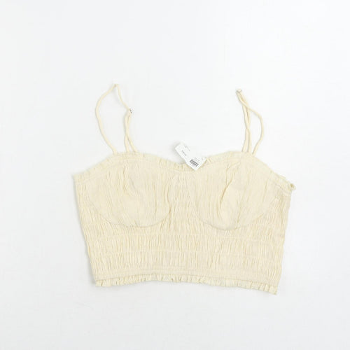 Lelis Womens Ivory Polyester Cropped Tank Size M Sweetheart - Shirred