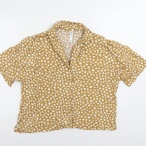 Lindex Womens Brown Animal Print Viscose Basic Button-Up Size M Collared
