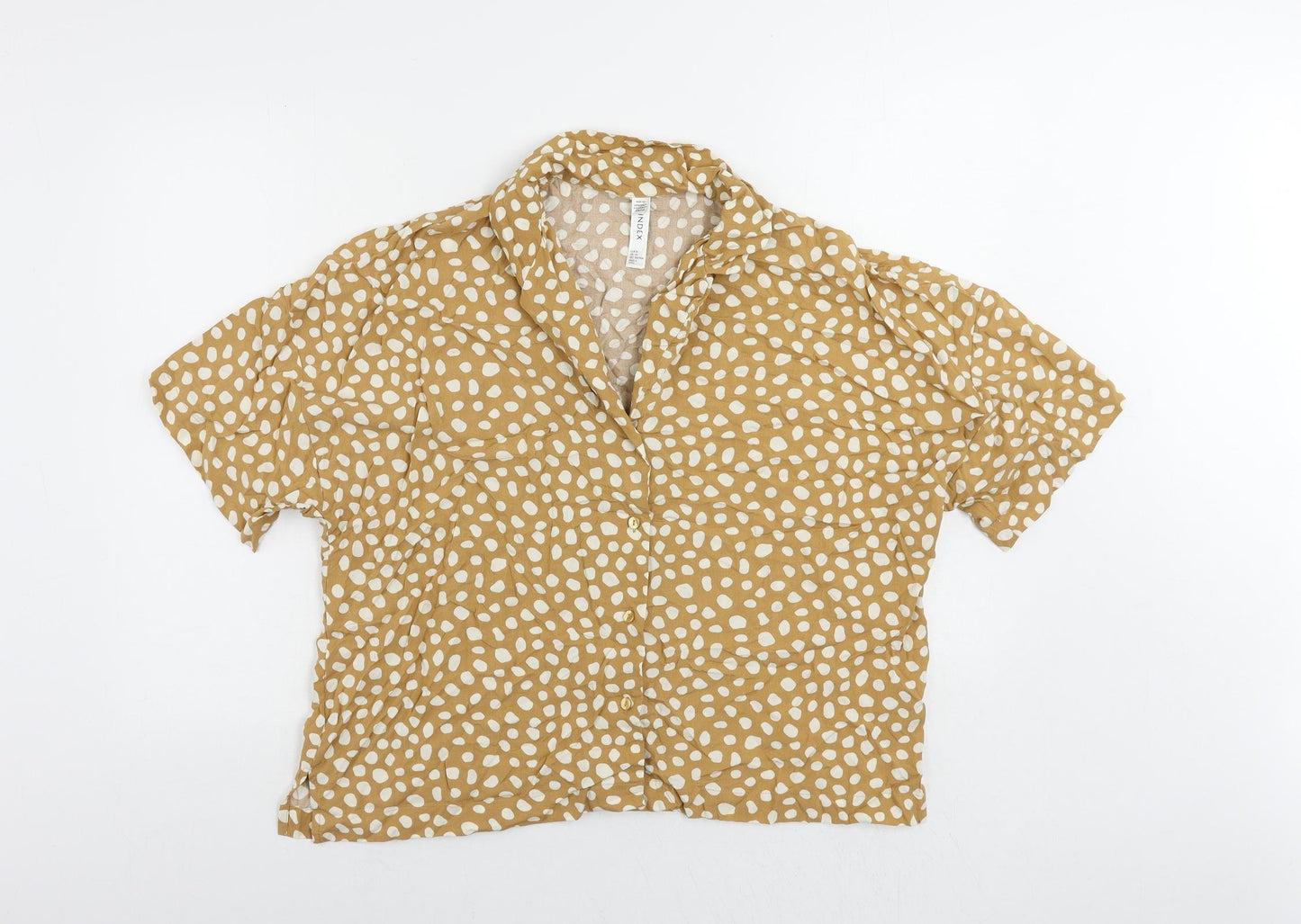 Lindex Womens Brown Animal Print Viscose Basic Button-Up Size M Collared