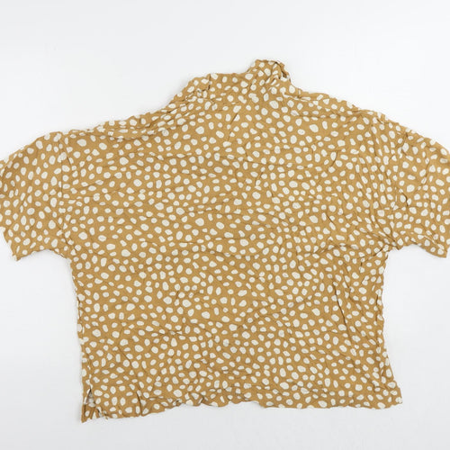 Lindex Womens Brown Animal Print Viscose Basic Button-Up Size M Collared