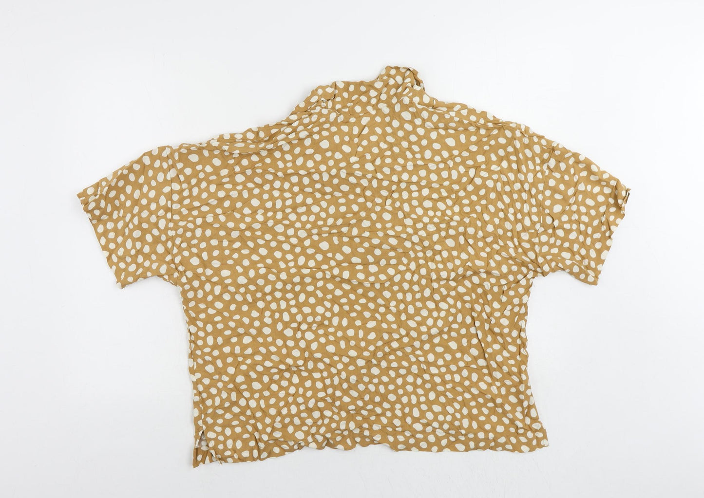 Lindex Womens Brown Animal Print Viscose Basic Button-Up Size M Collared