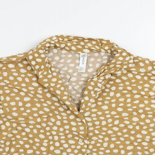 Lindex Womens Brown Animal Print Viscose Basic Button-Up Size M Collared