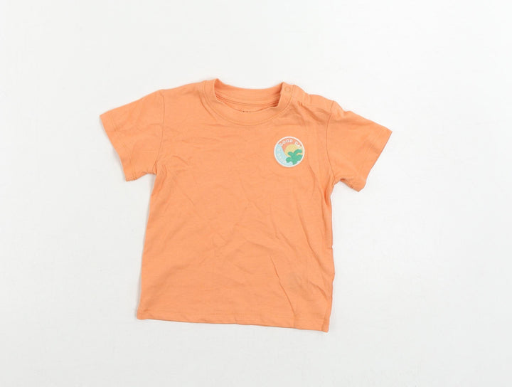 Marks and Spencer Baby Orange Cotton Pullover T-Shirt Size 9-12 Months Crew Neck Snap