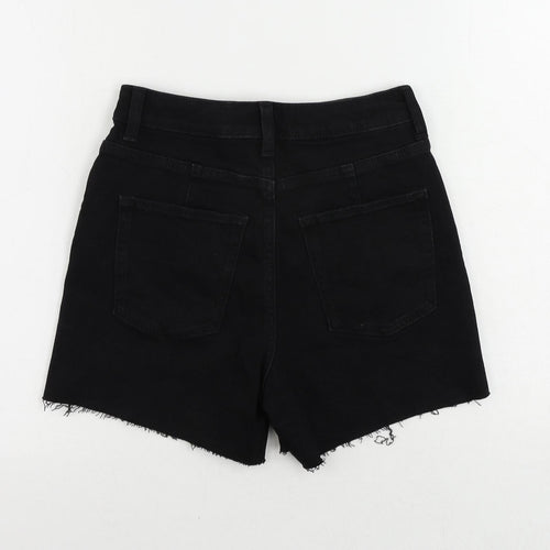 Marks and Spencer Womens Black Cotton Mom Shorts Size 6 L4 in Regular Zip - Raw Hem