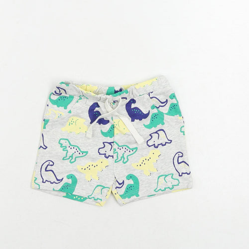 Marks and Spencer Baby Grey Geometric Cotton Jogger Trousers Size 9-12 Months Drawstring - Dinosaur Print