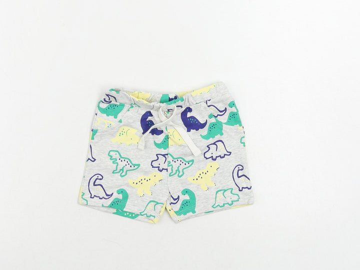 Marks and Spencer Baby Grey Geometric Cotton Jogger Trousers Size 9-12 Months Drawstring - Dinosaur Print