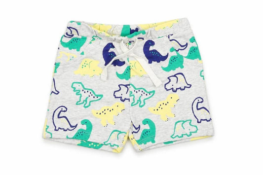 Front view of Marks & Spencer Baby Grey Geometric Cotton Jogger Trousers, size 9-12, Months Drawstring - Dinosaur Print