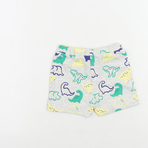 Marks and Spencer Baby Grey Geometric Cotton Jogger Trousers Size 9-12 Months Drawstring - Dinosaur Print