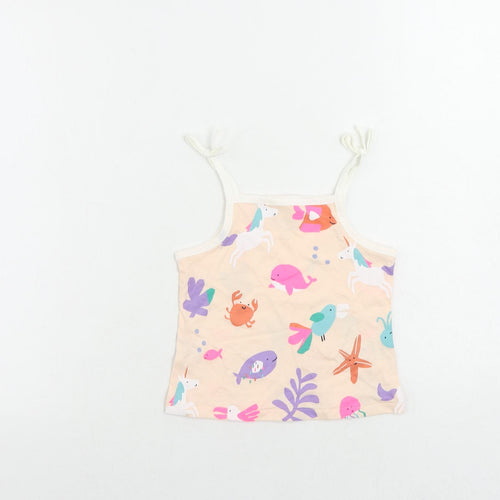 Marks and Spencer Girls Pink Geometric Cotton Camisole Tank Size 2-3 Years Square Neck Pullover