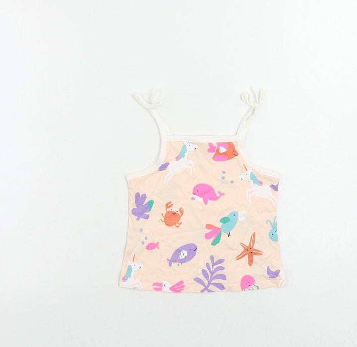 Marks and Spencer Girls Pink Geometric Cotton Camisole Tank Size 2-3 Years Square Neck Pullover