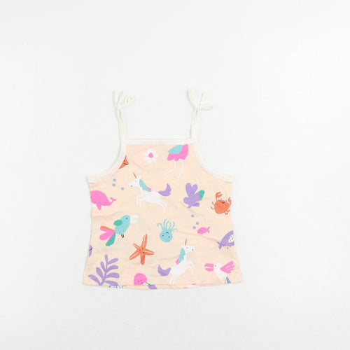 Marks and Spencer Girls Pink Geometric Cotton Camisole Tank Size 2-3 Years Square Neck Pullover