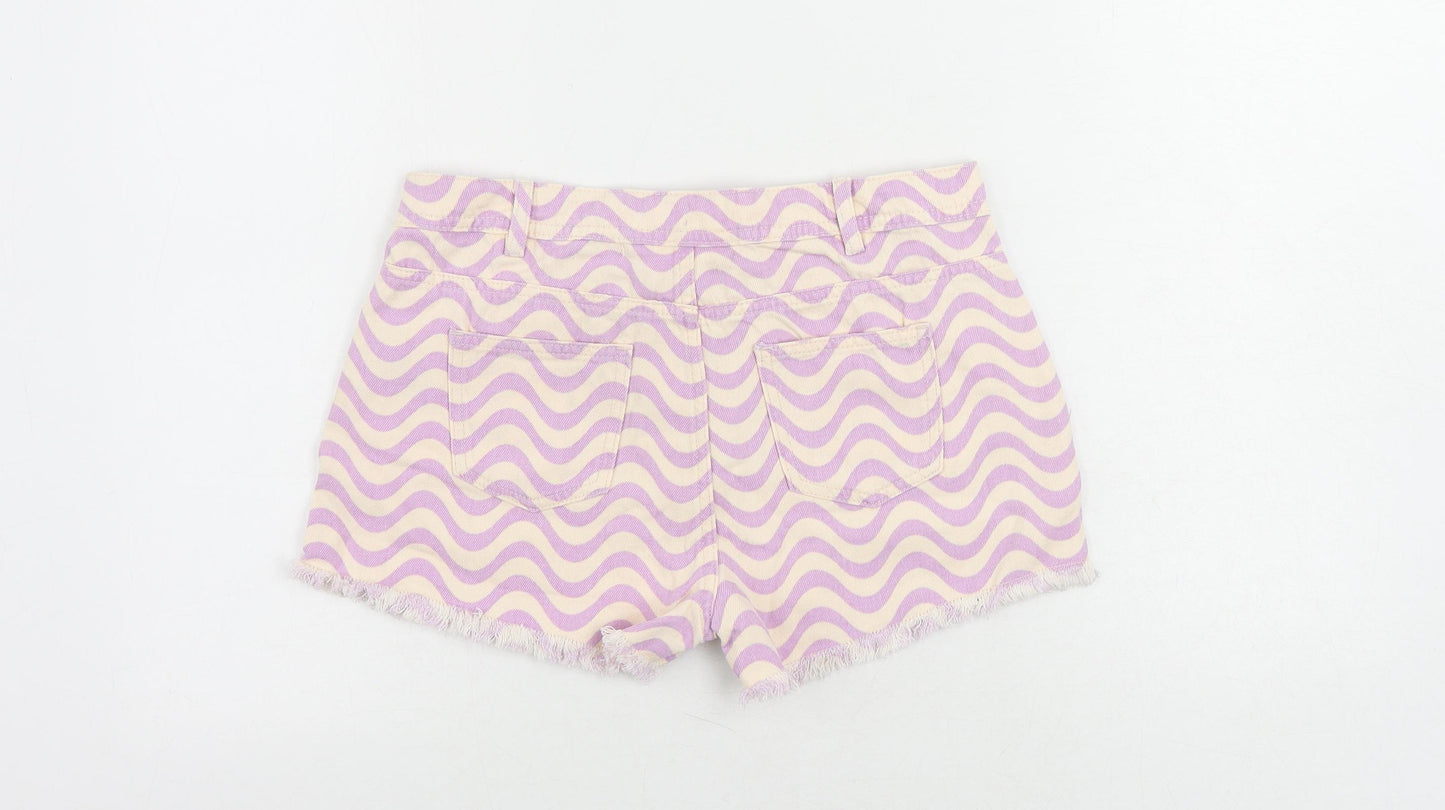 Marks and Spencer Girls Pink Geometric Cotton Cut-Off Shorts Size 13-14 Years Regular Zip - Pockets