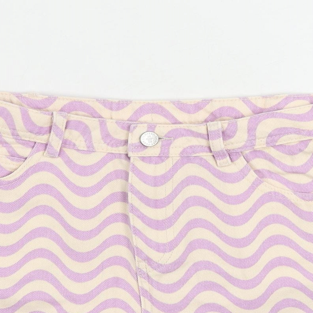 Marks and Spencer Girls Pink Geometric Cotton Cut-Off Shorts Size 13-14 Years Regular Zip - Pockets