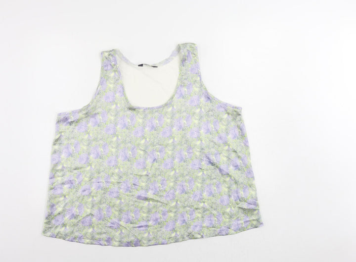 Marks and Spencer Womens Purple Geometric Polyester Basic Tank Size 20 Scoop Neck