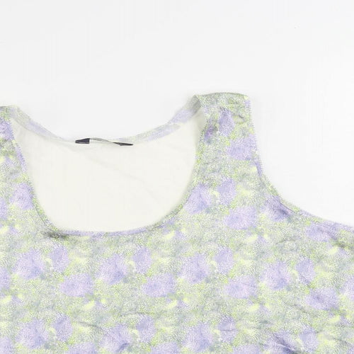Marks and Spencer Womens Purple Geometric Polyester Basic Tank Size 20 Scoop Neck