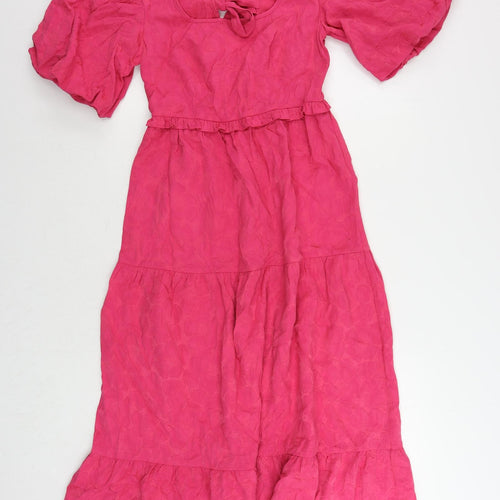 Marks and Spencer Womens Pink Viscose Maxi Size 8 Square Neck Tie - Tiered