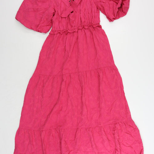 Marks and Spencer Womens Pink Viscose Maxi Size 8 Square Neck Tie - Tiered
