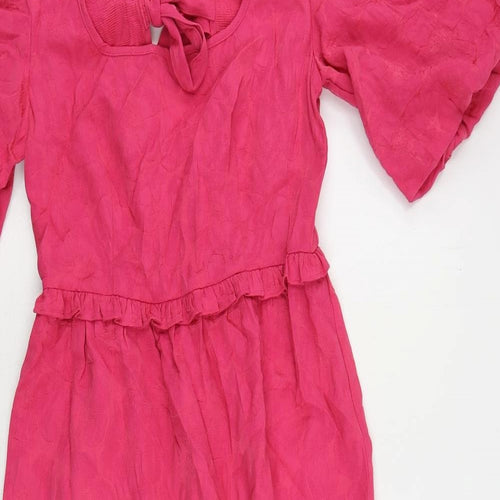 Marks and Spencer Womens Pink Viscose Maxi Size 8 Square Neck Tie - Tiered