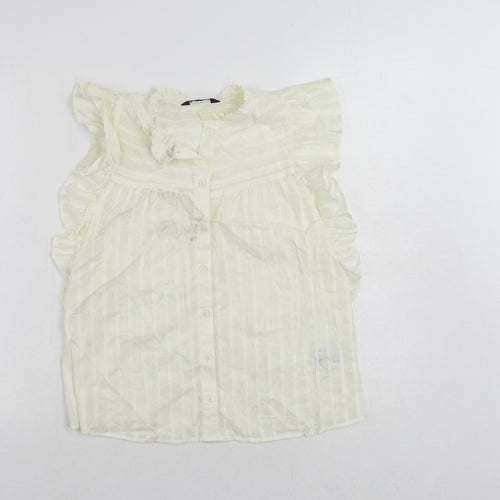 Marks and Spencer Womens Ivory Cotton Basic Button-Up Size 6 Mock Neck - Embroidered