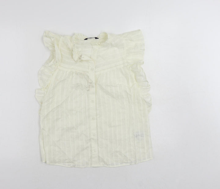 Marks and Spencer Womens Ivory Cotton Basic Button-Up Size 6 Mock Neck - Embroidered
