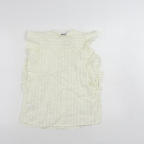 Marks and Spencer Womens Ivory Cotton Basic Button-Up Size 6 Mock Neck - Embroidered