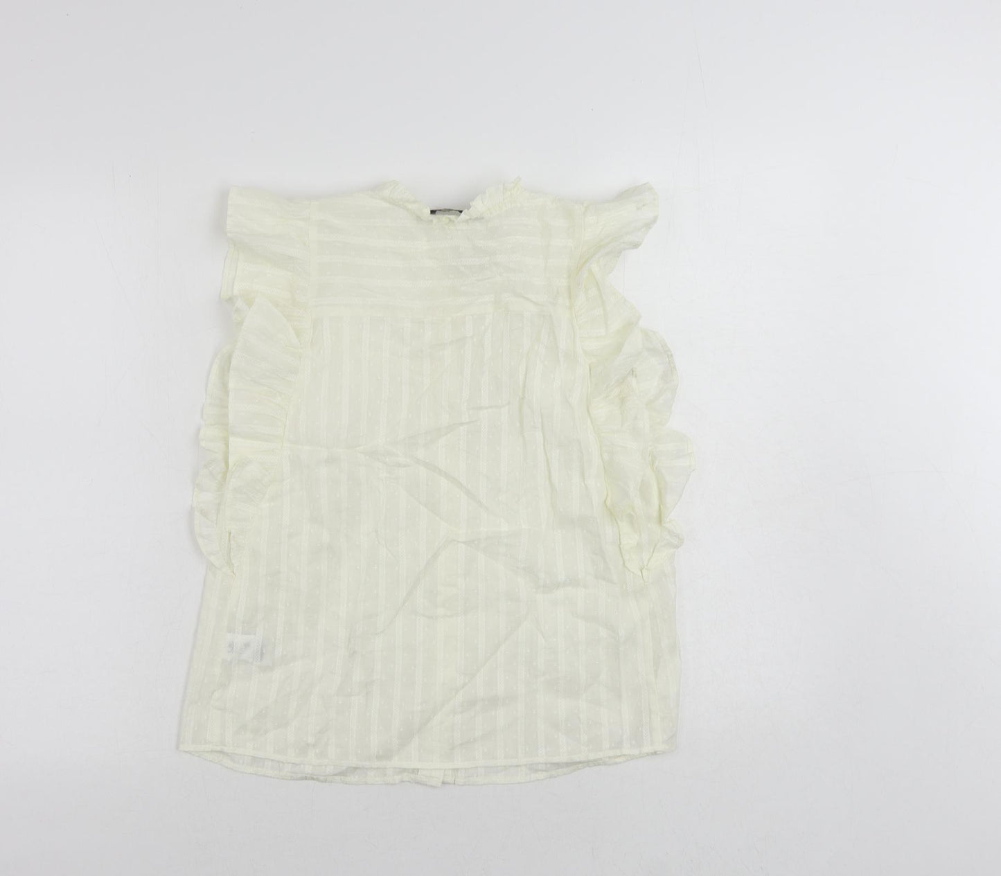 Marks and Spencer Womens Ivory Cotton Basic Button-Up Size 6 Mock Neck - Embroidered