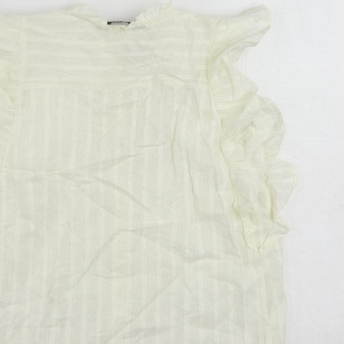 Marks and Spencer Womens Ivory Cotton Basic Button-Up Size 6 Mock Neck - Embroidered