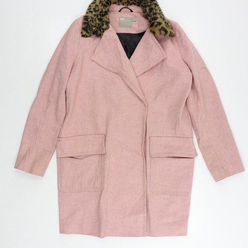 ASOS Womens Pink Pea Coat Coat Size 10 Button - Faux Fur Collar