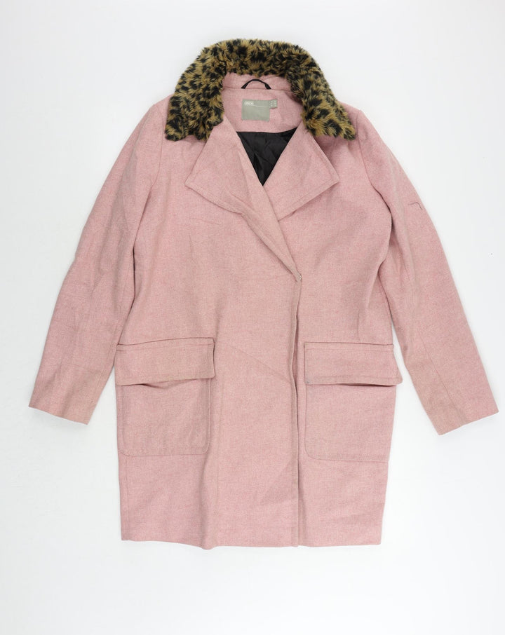 ASOS Womens Pink Pea Coat Coat Size 10 Button - Faux Fur Collar