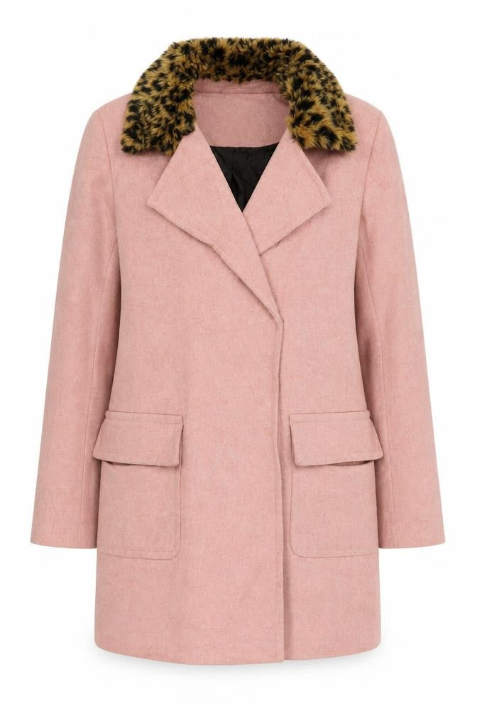 ASOS Womens Pink Pea Coat Coat Size 10 Button - Faux Fur Collar
