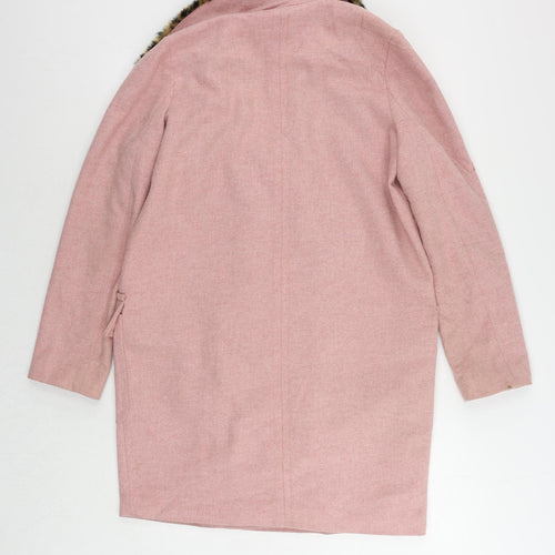 ASOS Womens Pink Pea Coat Coat Size 10 Button - Faux Fur Collar