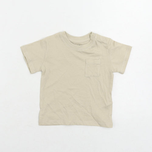 Marks and Spencer Baby Beige Cotton Basic T-Shirt Size 6-9 Months Crew Neck Snap