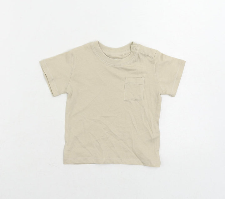 Marks and Spencer Baby Beige Cotton Basic T-Shirt Size 6-9 Months Crew Neck Snap