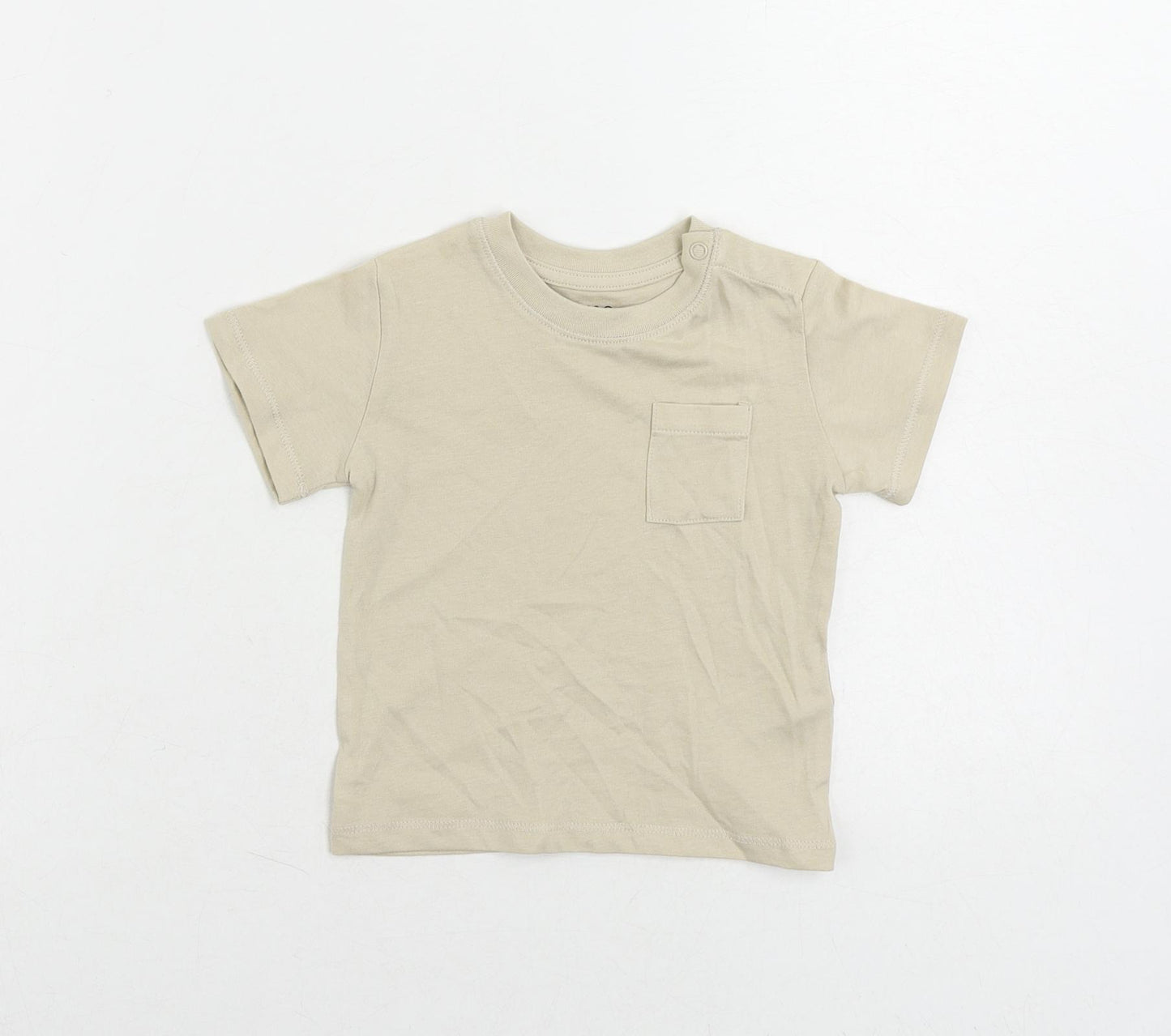 Marks and Spencer Baby Beige Cotton Basic T-Shirt Size 6-9 Months Crew Neck Snap