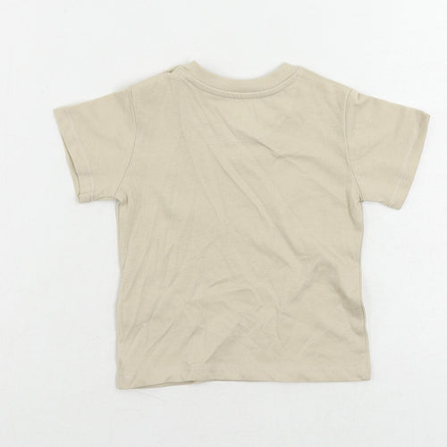 Marks and Spencer Baby Beige Cotton Basic T-Shirt Size 6-9 Months Crew Neck Snap
