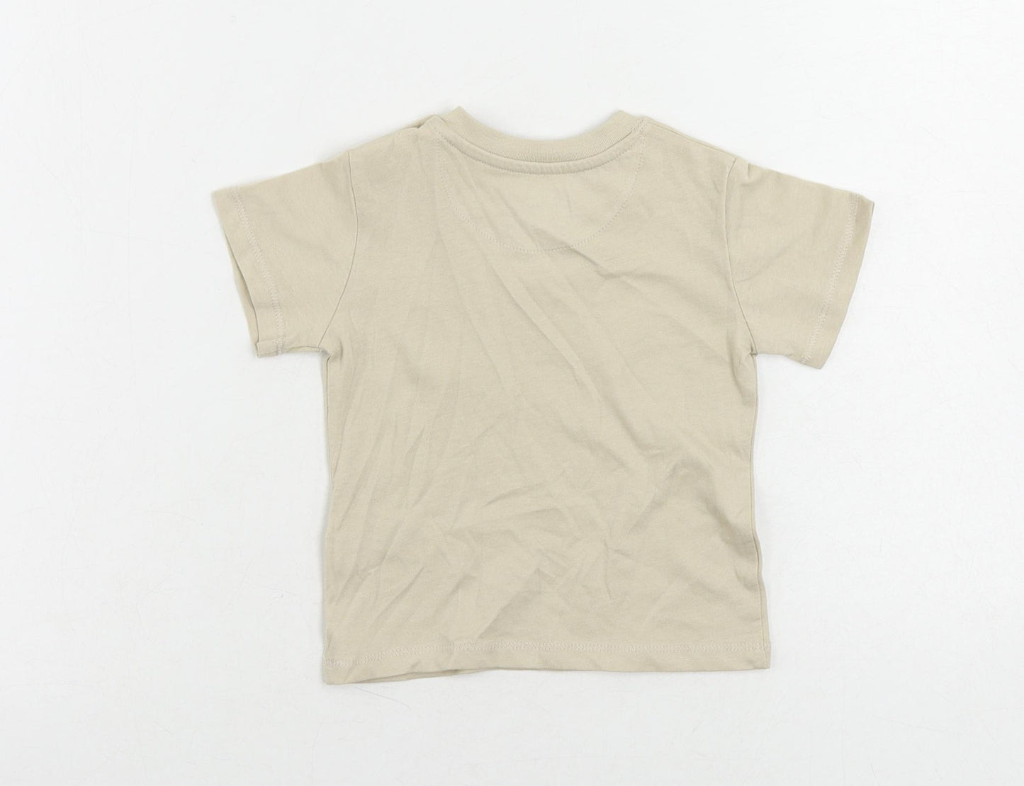 Marks and Spencer Baby Beige Cotton Basic T-Shirt Size 6-9 Months Crew Neck Snap