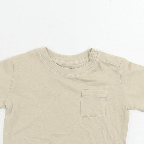 Marks and Spencer Baby Beige Cotton Basic T-Shirt Size 6-9 Months Crew Neck Snap