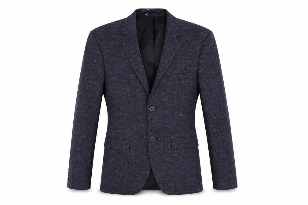 Front view of Topman men’s blue polyester jacket suit jacket, size 36, regular