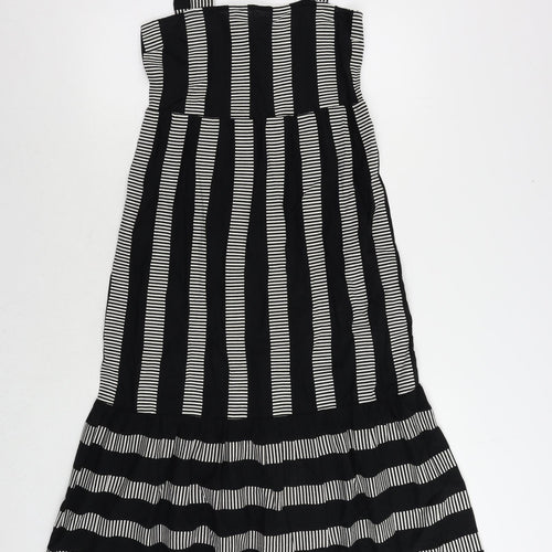 Marks and Spencer Womens Black Striped Cotton Maxi Size 8 Square Neck Pullover - Shirred Back