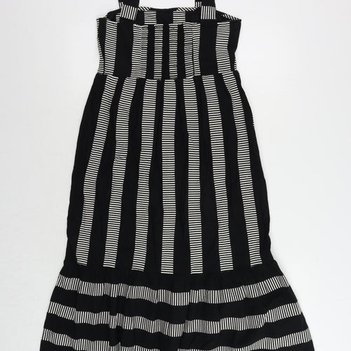 Marks and Spencer Womens Black Striped Cotton Maxi Size 8 Square Neck Pullover - Shirred Back