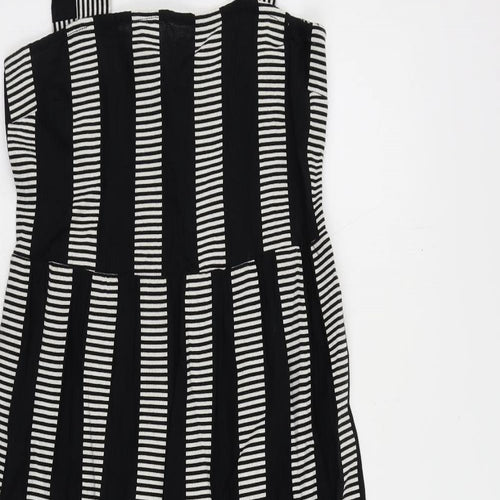 Marks and Spencer Womens Black Striped Cotton Maxi Size 8 Square Neck Pullover - Shirred Back