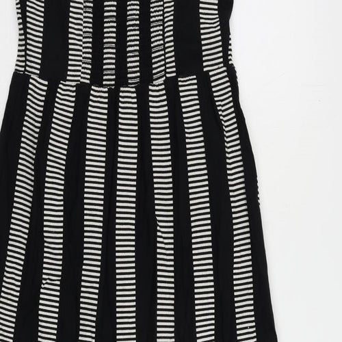 Marks and Spencer Womens Black Striped Cotton Maxi Size 8 Square Neck Pullover - Shirred Back