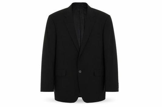 Front view of Clubclass Tailoring men’s black polyester jacket suit jacket, size 42, regular