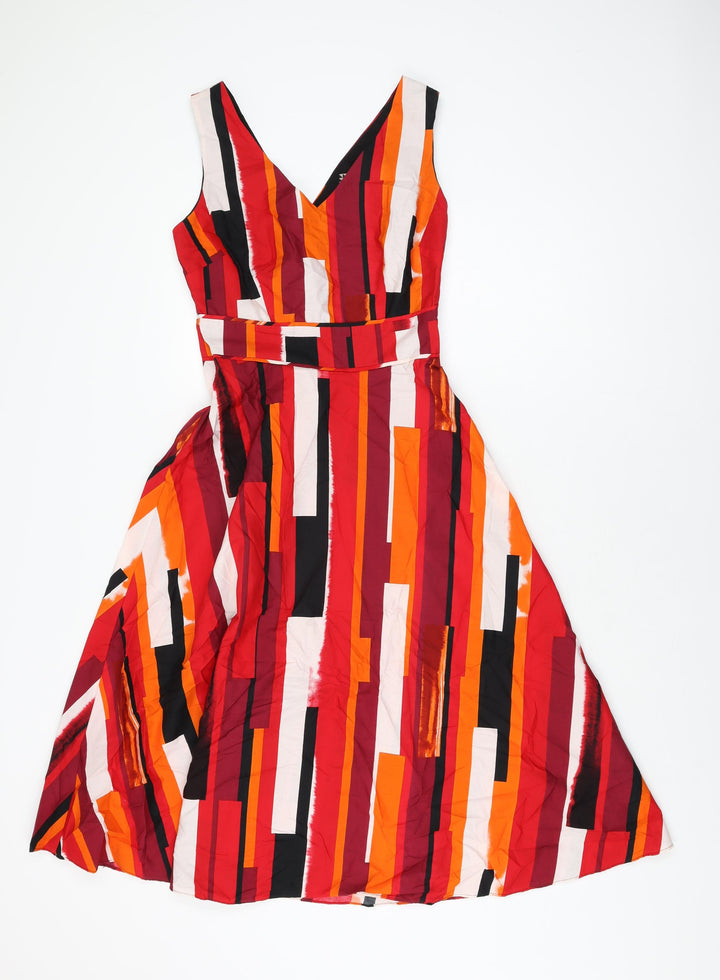 Principles Womens Multicoloured Geometric Polyester A-Line Size 8 V-Neck Zip