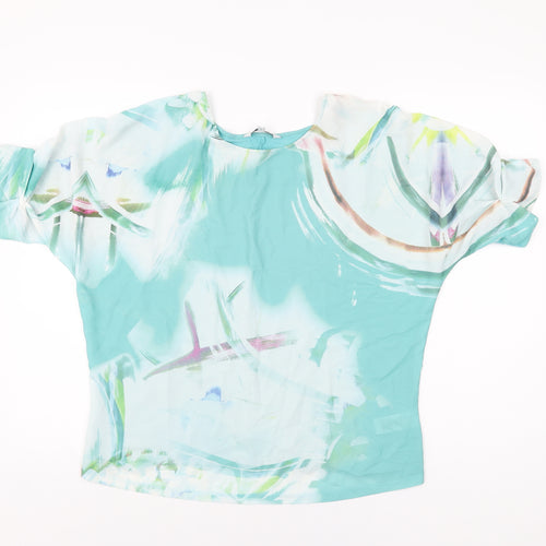 NEXT Womens Blue Geometric Polyester Basic Blouse Size 12 Round Neck