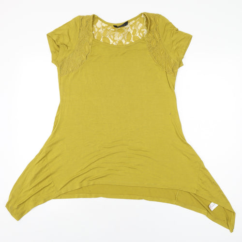 BM Womens Yellow Polyester Basic T-Shirt Size 14 Round Neck