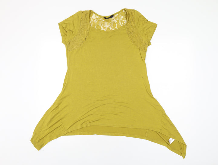 BM Womens Yellow Polyester Basic T-Shirt Size 14 Round Neck