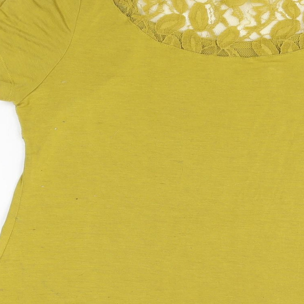 BM Womens Yellow Polyester Basic T-Shirt Size 14 Round Neck